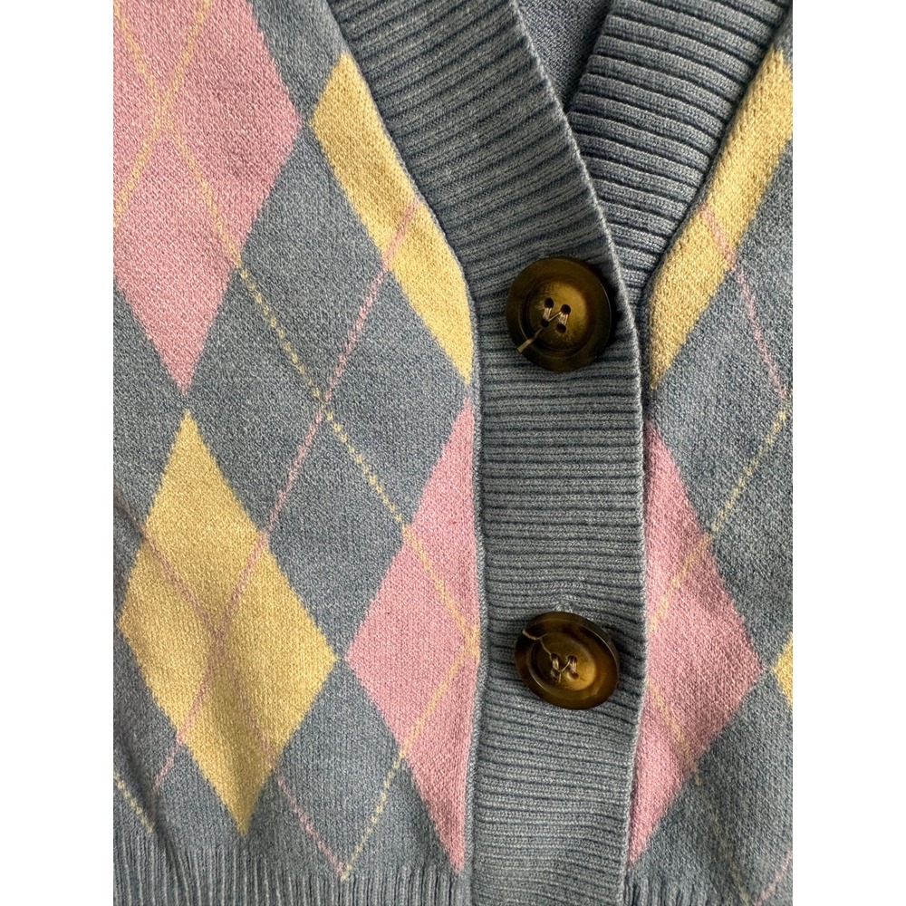 Haute Monde Argyle Sweater Vest Blue V-Neck Preppy Y2K Schoolgirl Size Small - Picture 3 of 8